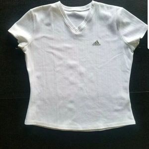Adidas White Fitted V Neck Top Sz Small